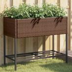 vidaXL Plantenbak met schap poly rattan bruin, Verzenden, Nieuw, Kunststof