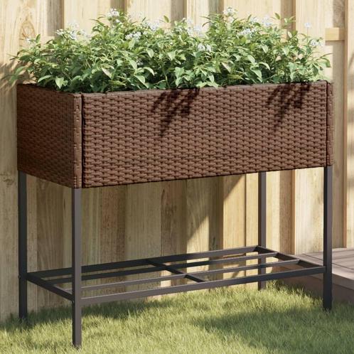 vidaXL Plantenbak met schap poly rattan bruin, Tuin en Terras, Bloembakken en Plantenbakken, Nieuw, Kunststof, Verzenden