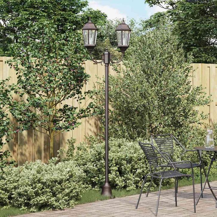vidaXL Tuin Lantaarnpaal Brons Aluminium en Glas, Tuin en Terras, Buitenverlichting, Nieuw, Verzenden