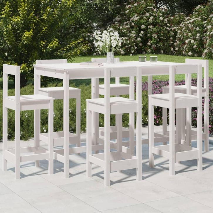 vidaXL 7-delige Barset massief grenenhout wit, Tuin en Terras, Tuinsets en Loungesets, Nieuw, 7 zitplaatsen, Verzenden