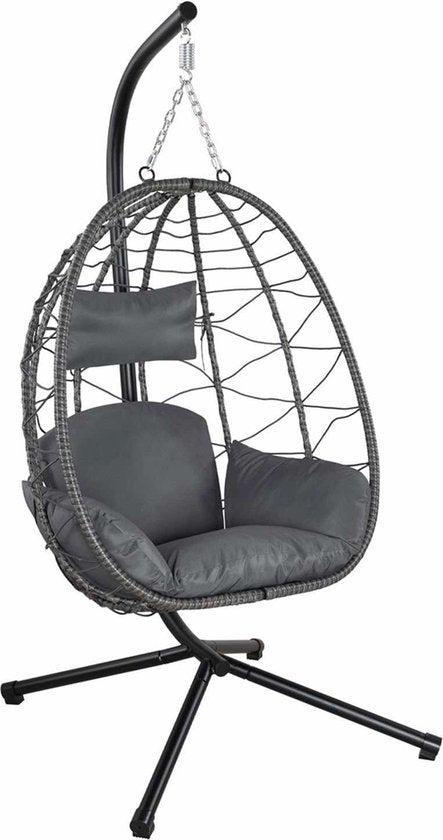 2dekans | Polyrotan Hangstoel Aria - Grijs - Incl. onderstel, Tuin en Terras, Tuinsets en Loungesets, Zo goed als nieuw, Ophalen of Verzenden