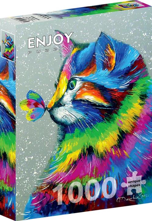 Bright Cat and Butterfly Puzzel (1000 stukjes) | Enjoy, Hobby en Vrije tijd, Denksport en Puzzels, Nieuw, Verzenden
