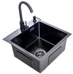 Spoelbak + keukenkraan | Gootsteen | RVS | 44x44cm | Zwart, Huis en Inrichting, Keuken | Keukenelementen, Minder dan 50 cm, Verzenden