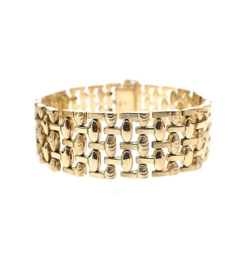 Vintage gouden fantasie schakel armband | 22,5 cm, Sieraden, Tassen en Uiterlijk, Armbanden, Overige kleuren, Gebruikt, Goud, Ophalen of Verzenden
