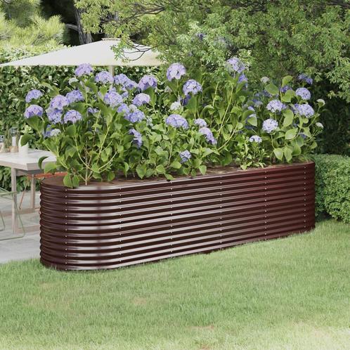 vidaXL Plantenbak 296x80x68 cm gepoedercoat staal bruin, Tuin en Terras, Bloembakken en Plantenbakken, 100 cm of meer, Nieuw, Metaal