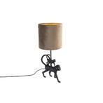 Vintage tafellamp zwart met stoffen kap taupe  - Animal Aap, Nieuw, Overige materialen, Landelijk, 50 tot 75 cm
