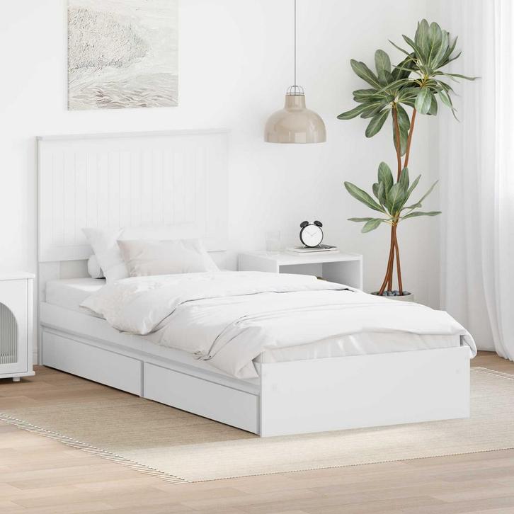 vidaXL Opslag bed met hoofdeinde met lade Wit 90 x 200 cm, Huis en Inrichting, Slaapkamer | Bedden, Wit, Nieuw, Hout, Verzenden