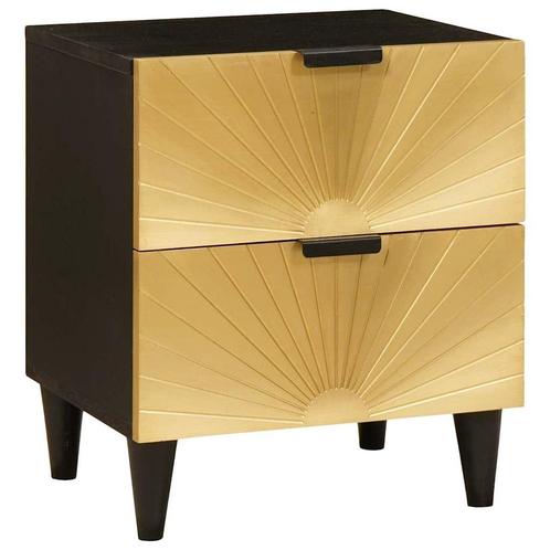 vidaXL Nachtkastje Zwart en Goud 40 x 33.5 x 46 cm massief, Huis en Inrichting, Slaapkamer | Nachtkastjes, Nieuw, Minder dan 45 cm