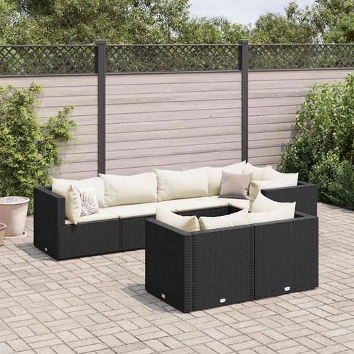vidaXL 7-delige Loungeset met kussens poly rattan zwart, Tuin en Terras, Tuinsets en Loungesets, Loungeset, Nieuw, 7 zitplaatsen