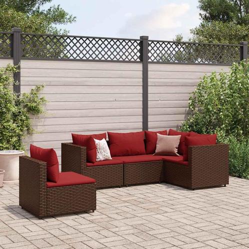 vidaXL 5-delige Loungeset met kussens poly rattan bruin, Tuin en Terras, Tuinsets en Loungesets, Loungeset, Nieuw, Rotan, Verzenden