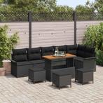 vidaXL Tuinbankenset met kussen 10 pcs Zwart poly rattan, Tuin en Terras, Verzenden, Nieuw, Rotan