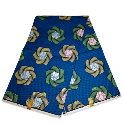 Afrikaanse stof - Blauwe Swirl - Super Wax 100% fijn katoen, Hobby en Vrije tijd, Stoffen en Lappen, Nieuw, Ophalen of Verzenden