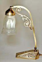 Art Deco - Tafellamp - Messing u Preßglas