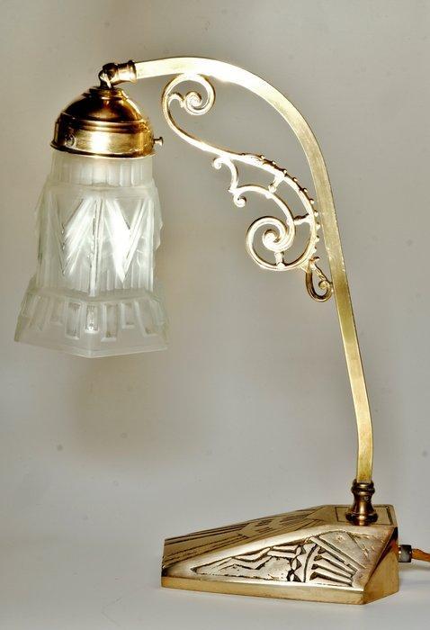 Art Deco - Tafellamp - Messing u Preßglas, Antiek en Kunst, Kunst | Designobjecten