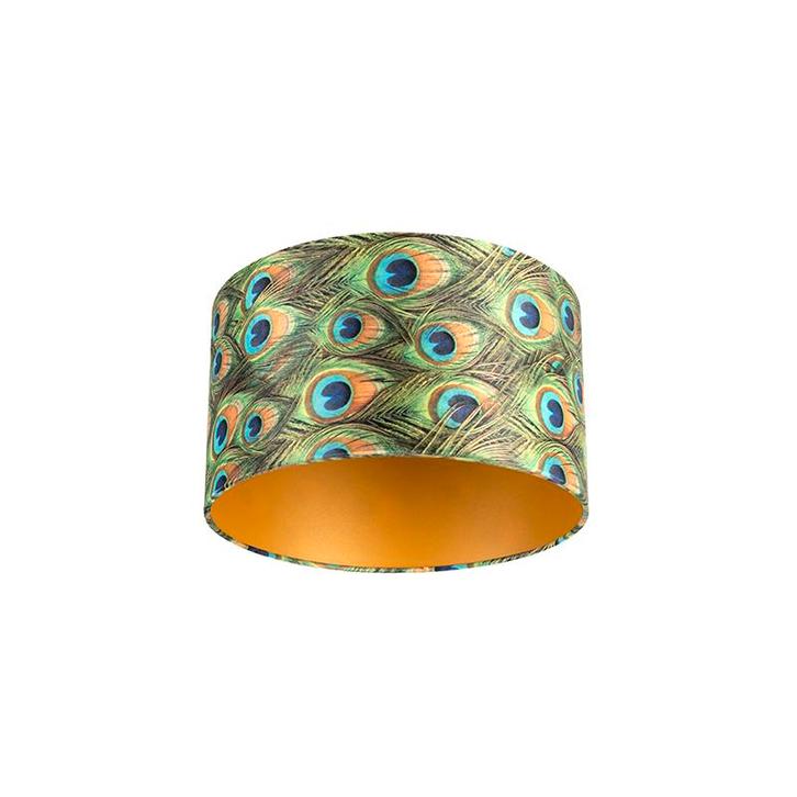 Velours lampenkap pauw dessin 35/35/20 met gouden binnenkant, Huis en Inrichting, Lampen | Lampenkappen, Minder dan 25 cm, Overige vormen