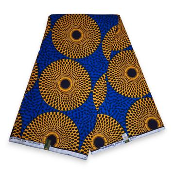VLISCO stof Hollandais Afrikaanse Wax print - Blauw / Gele R