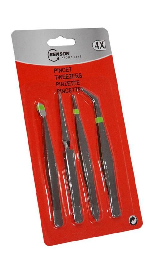 Set pincetten (4 stuks) voor nauwkeurig werk, Doe-het-zelf en Verbouw, Gereedschap | Handgereedschap, Nieuw, Ophalen of Verzenden