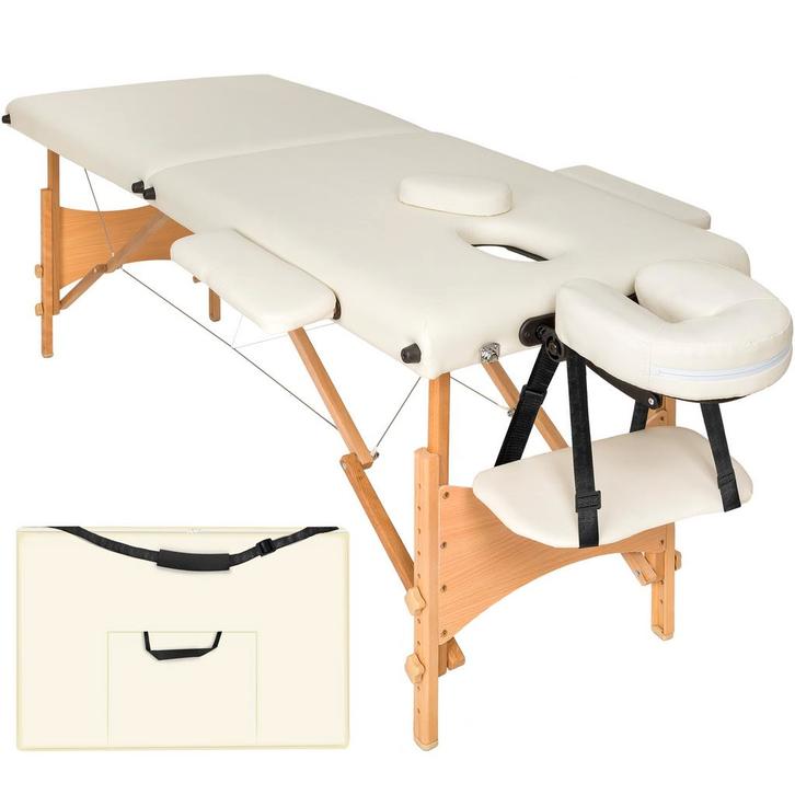 2 zone massagetafel met 5cm matras en houten frame - beige, Sport en Fitness, Massageproducten, Verzenden