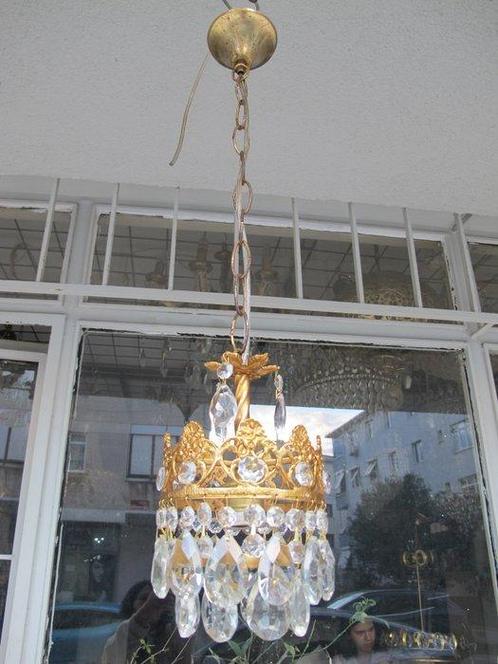 Kroonluchter - Verguld messing - Set Antieke Kristallen Lamp, Antiek en Kunst, Antiek | Lampen