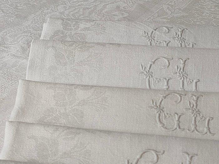 Tafelkleed (10) - 219 cm - 160 cm - Linnen en 9 servetten, Antiek en Kunst, Antiek | Kleden en Textiel