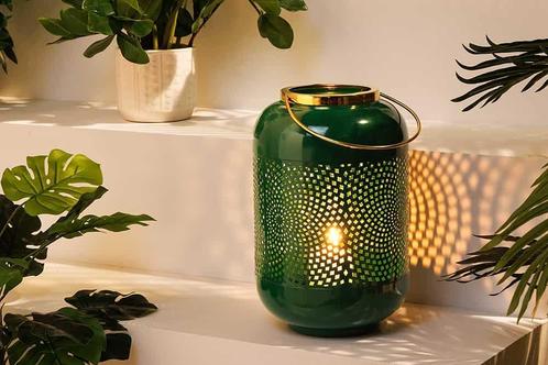 Decoratieve lantaarn KAARSLICHT 30cm edelgroene metalen, Huis en Inrichting, Woonaccessoires | Overige, Ophalen of Verzenden