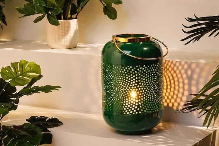 Decoratieve lantaarn CANDLELIGHT 30cm edele groene metalen, Huis en Inrichting, Woonaccessoires | Overige, Ophalen of Verzenden