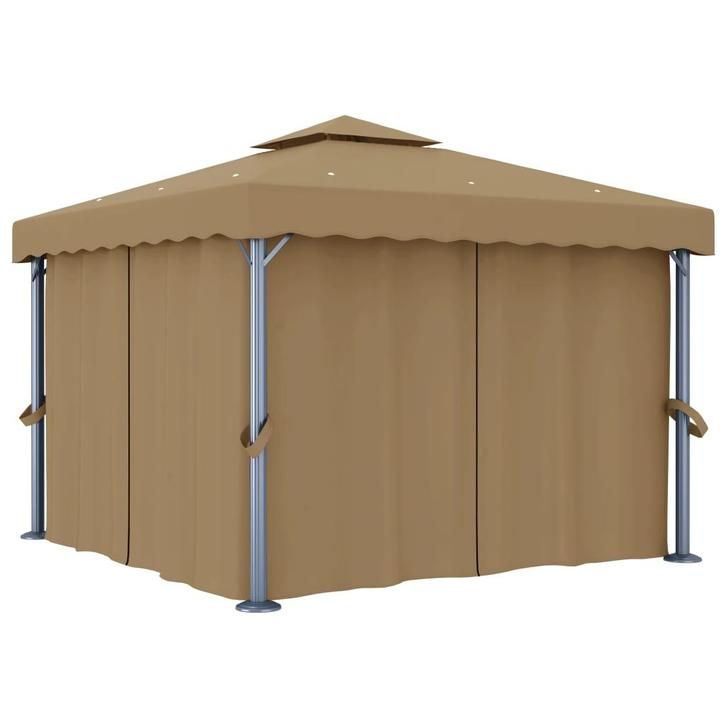 vidaXL Prieel met gordijn 3x3 m aluminium taupe, Tuin en Terras, Partytenten, Nieuw, Verzenden