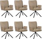 Set van 6 Taupe leren industriële draaibare eetkamerstoelen, Huis en Inrichting, Stoelen, Overige kleuren, Nieuw, Leer, Ophalen of Verzenden
