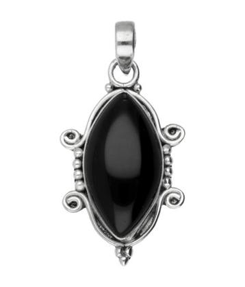 Zilveren Onyx ovaal in massieve zilveren zetting kettinghang beschikbaar voor biedingen