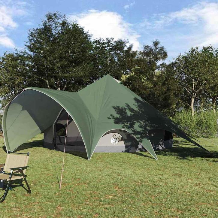 vidaXL Teepee Tent met dak Groen en Grijs 600 x 600 x 347 cm, Caravans en Kamperen, Tenten, Nieuw, Verzenden
