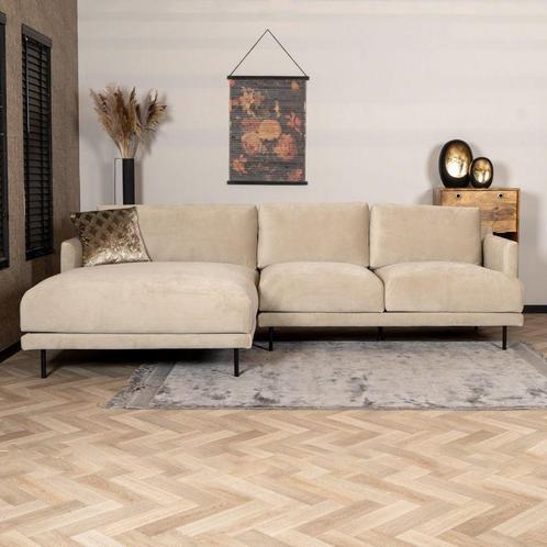 40% Korting: Velvet hoekbank Denver beige links, Huis en Inrichting, Banken | Bankstellen, Zo goed als nieuw, Stof, Ophalen