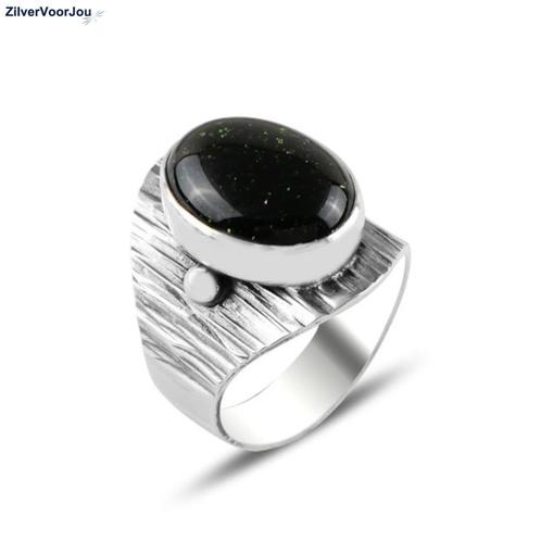 Zilveren ovale groene zandsteen ring, Sieraden, Tassen en Uiterlijk, Ringen, Nieuw, Verzenden