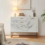 Sideboard Lavangen commode 75x100x35 cm marmerlook wit en go, Verzenden, Nieuw