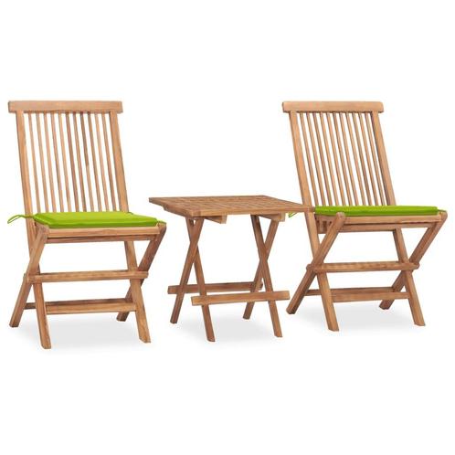 vidaXL 3-delige Tuinset inklapbaar met kussen massief, Tuin en Terras, Tuinsets en Loungesets, Tuinset, Nieuw, 2 zitplaatsen, Teakhout