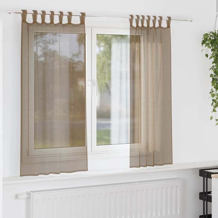 vidaXL Gordijnen voile met lussen 2 st 140x175 cm lichtbruin, Huis en Inrichting, Stoffering | Gordijnen en Lamellen, Bruin, Nieuw