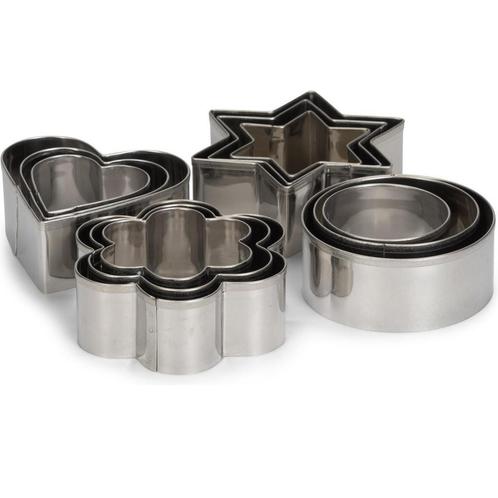 Patisse Uitstekers Rond-Bloem-Hart-Ster RVS 12-delig, Hobby en Vrije tijd, Taarten en Cupcakes maken, Nieuw, Verzenden