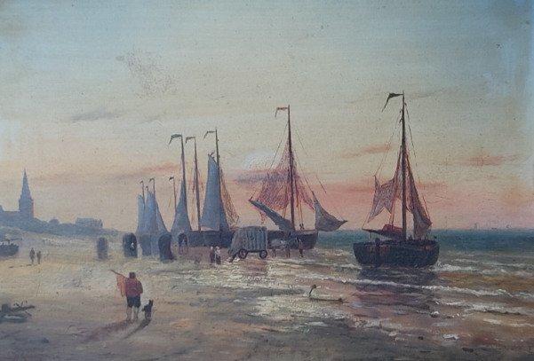 Willem Gruyter (1817-1880) - Voiliers en bord de mer, effet, Antiek en Kunst, Kunst | Schilderijen | Klassiek