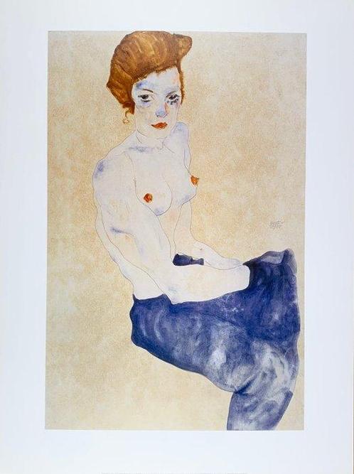 Egon Schiele - Sitzender blauer Akt - Artprint - 80 x 60 cm, Antiek en Kunst, Kunst | Tekeningen en Foto's