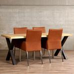 Set van 4 leren eetkamerstoelen - bruin leer - Echt leer, Mo, Huis en Inrichting, Stoelen, Overige kleuren, Nieuw, Leer, Ophalen of Verzenden