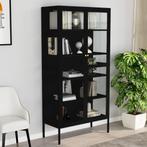 vidaXL Vitrinekast 90x40x180 cm staal en gehard glas zwart, Verzenden, Nieuw