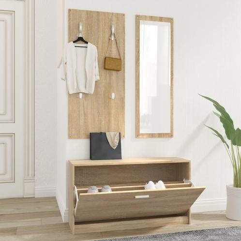 vidaXL Schoenenkastset 3-in-1 bewerkt hout sonoma, Huis en Inrichting, Kasten | Schoenenrekken, Nieuw, Verzenden