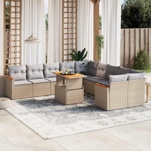 vidaXL 11-delige Tuinset met kussens poly rattan beige, Tuin en Terras, Tuinsets en Loungesets, Tuinset, Nieuw, Verzenden