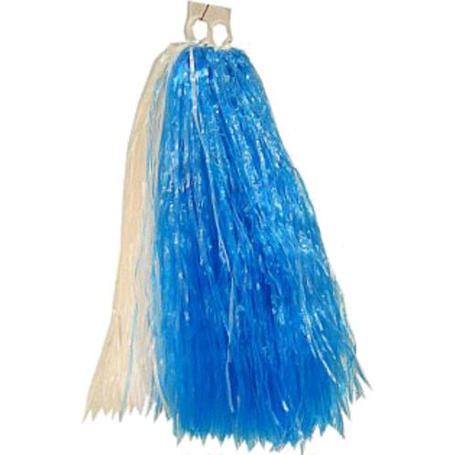 1x Stuks cheerball/pompom blauw/wit met ringgreep 33 cm  -.., Hobby en Vrije tijd, Feestartikelen, Ophalen of Verzenden