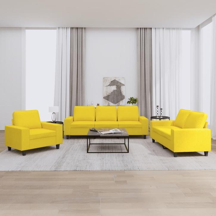 vidaXL 3-delige Loungeset stof lichtgeel, Huis en Inrichting, Banken | Bankstellen, Nieuw, Stof, Vierpersoons of meer, Verzenden