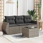 vidaXL 4-delige Loungeset met kussens poly rattan grijs, Tuin en Terras, Verzenden, Nieuw, Rotan, Loungeset