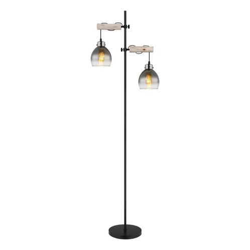 Vloerlamp RYAN Glas-Hout 168.0cm Matt zwart Smoked E27, Huis en Inrichting, Lampen | Vloerlampen, Metaal, Ophalen of Verzenden