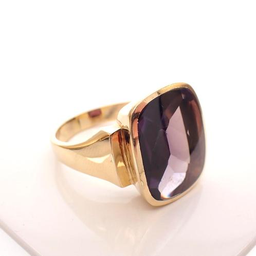 Gouden heren ring met synthetische saffier (vintage), Sieraden, Tassen en Uiterlijk, Ringen, Heer, Met edelsteen, Overige kleuren