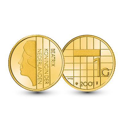 Massief gouden herslag  Allerlaatste 1 gulden uit 2001, Postzegels en Munten, Penningen en Medailles, Verzenden