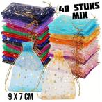 40x Organza Zakjes 9x7 cm Maan & Sterren Gouden Trekkoord –, Verzenden, Nieuw