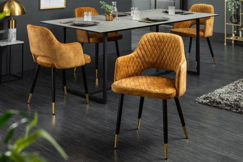 Elegante stoel PARIS mosterdgeel fluweel decoratief quilten, Huis en Inrichting, Stoelen, Ophalen of Verzenden